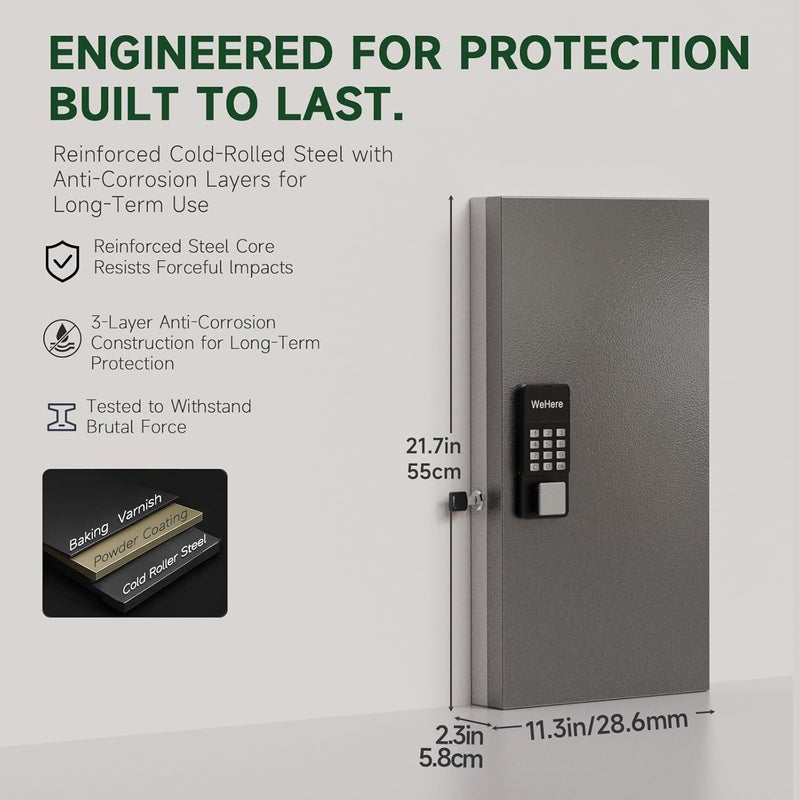 WeHere Smart Key Lock Box Wall Mount, 48 Key Cabinet with Bluetooth, 5-Ways Unlocking App Customizable Passwords, Key Organizer Holder Box, Efficient Key Management for Office, Realtor, Hotel, School - Image 2